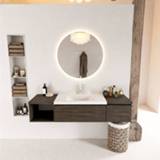 👉 Badmeubelset melamine solid surface Dark Brown bruin Mondiaz BUKLA 160x45x34cm 1 kraangat wasbak midden Talc greeploos 2 lades met softclose BUKLA20116 6017327557531