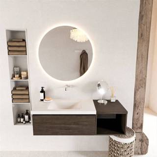 👉 Badmeubelset melamine solid surface Dark Brown bruin Mondiaz BUKLA 120x45x34cm 0 kraangaten wasbak links Talc greeploos 1 lade met softclose BUKLA20111 6017349642659