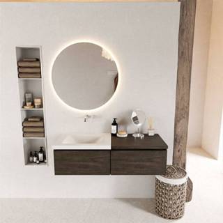 👉 Badmeubelset melamine solid surface Dark Brown bruin Mondiaz BUKLA 120x45x34cm 0 kraangaten wasbak links Talc greeploos 2 lades met softclose BUKLA10165 6017315250253