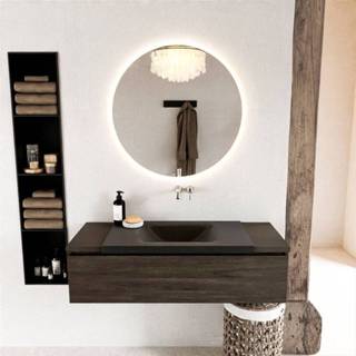 👉 Badmeubelset melamine solid surface Dark Brown bruin Mondiaz BUKLA 120x45x34cm 0 kraangaten wasbak midden Urban greeploos 1 lade met softclose BUKLA10199 6017340666609