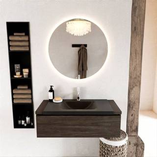 👉 Badmeubelset solid surface melamine Dark Brown bruin Mondiaz BUKLA 100x45x34cm 1 kraangat wasbak midden Urban greeploos lade met softclose BUKLA10198 6017316412414