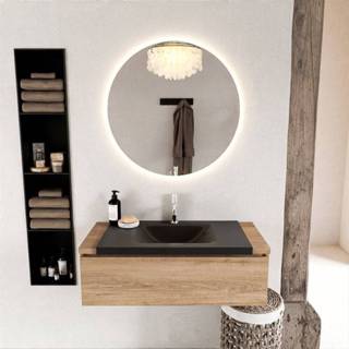 👉 Badmeubelset melamine solid surface Washed Oak Mondiaz BUKLA 100x45x34cm 1 kraangat wasbak midden Urban greeploos lade met softclose BUKLA10070 6017321536556