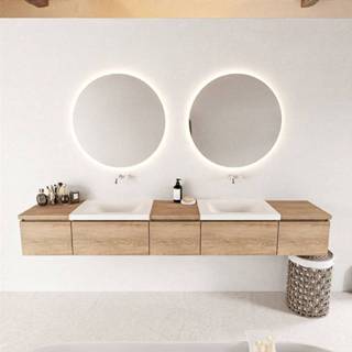 👉 Badmeubelset solid surface melamine Washed Oak Mondiaz BUKLA 240x45x34cm 0 kraangaten 2 wasbakken Talc greeploos 5 lades met softclose BUKLA10021 6017329149154