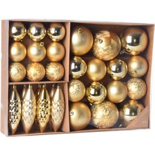 👉 Kerstbal gouden kunststof active Kerstballen/ornamenten pakket 31x kerstballen mix