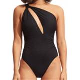 👉 Seafolly - Women's Collective One Shoulder One Piece - Badpak maat 16, zwart/beige