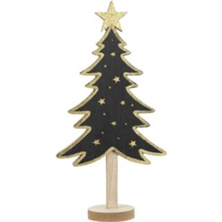 👉 Kerstboom zwart houten gouden Kerstdecoratie Decoratie Met Sterren B18 X H36 Cm - Kerstbomen 8720576109922