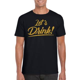 👉 Shirt goud active mannen zwart Lets drink tekst t-shirt heren - Oud en Nieuw / Glitter Glamour party kleding