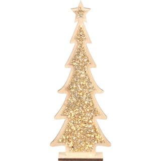 👉 Kerstboom houten goud Kerstdecoratie Glitter 35,5 Cm Decoratie Kerstbomen - 8720576096406