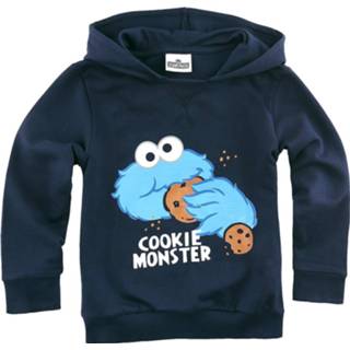 👉 Trui Mouw Longsleeve unisex blauw kinderen Sesame Street - Kids Cookie Monster met capuchon 4250979834571