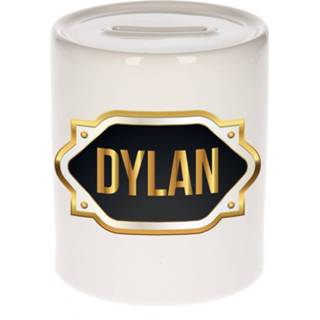 👉 Spaarpot gouden keramiek multikleur Naam Cadeau Dylan Met Embleem - Spaarpotten 8720276922692