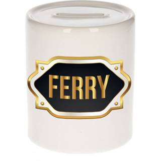 👉 Spaarpot gouden keramiek multikleur Naam Cadeau Ferry Met Embleem - Spaarpotten 8720276922906