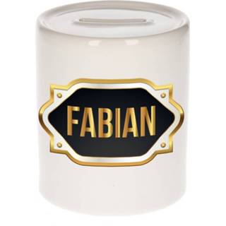 👉 Spaarpot gouden keramiek multikleur Naam Cadeau Fabian Met Embleem - Spaarpotten 8720276922890