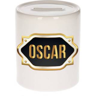 👉 Spaarpot gouden keramiek multikleur Naam Cadeau Oscar Met Embleem - Spaarpotten 8720276925051