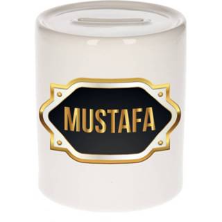 👉 Spaarpot gouden keramiek multikleur Naam Cadeau Mustafa Met Embleem - Spaarpotten 8720276924863