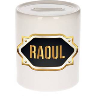 👉 Spaarpot gouden keramiek multikleur Naam Cadeau Raoul Met Embleem - Spaarpotten 8720276925297