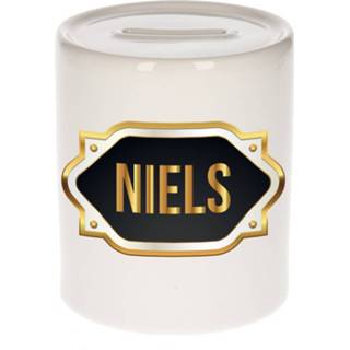 👉 Spaarpot gouden keramiek multikleur Naam Cadeau Niek Met Embleem - Spaarpotten 8720276924931