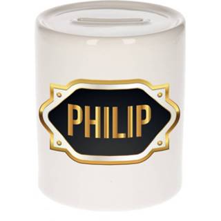 👉 Spaarpot gouden keramiek multikleur Naam Cadeau Philip Met Embleem - Spaarpotten 8720276925181