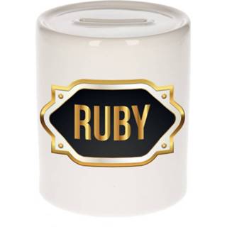 👉 Spaarpot gouden keramiek multikleur Naam Cadeau Ruby Met Embleem - Spaarpotten 8720276925709