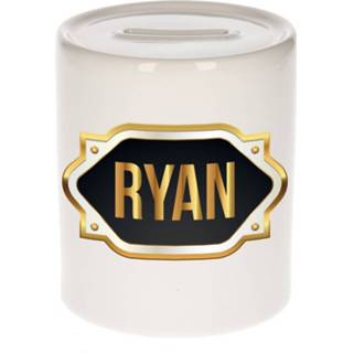 👉 Spaarpot gouden keramiek multikleur Naam Cadeau Ryan Met Embleem - Spaarpotten 8720276925600