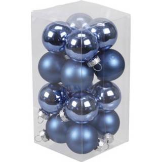 👉 Kerstbal kobalt blauwe blauw glans glas 16x kleine glazen kerstballen 3,5 cm mat/glans - Matte en glanzende van 8720147736427