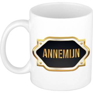 👉 Beker gouden keramiek multikleur Naam Cadeau Mok / Annemijn Met Embleem 300 Ml - Mokken 8720576154892