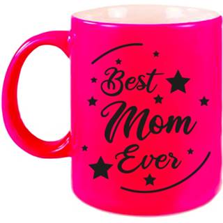 👉 Koffiemok roze keramiek Best Mom Ever Cadeau / Theebeker Neon 330 Ml - Feest Mokken 8720276877978