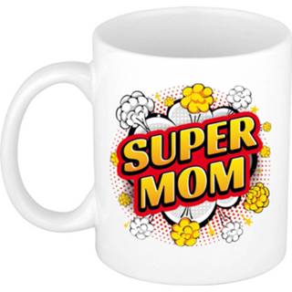 👉 Beker wit keramiek multikleur Super Mom Cadeau Mok / Pop-art Stijl 300 Ml - Feest Mokken 8720276882347