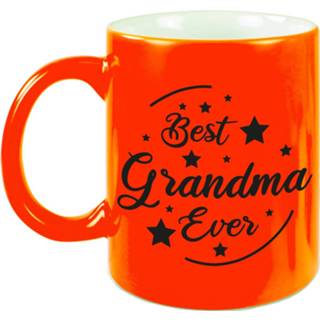 👉 Koffiemok oranje keramiek geel Best Grandma Ever Cadeau / Theebeker Neon 330 Ml - Feest Mokken 8720276881517