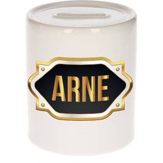 👉 Spaarpot gouden keramiek multikleur Naam Cadeau Arne Met Embleem - Spaarpotten 8720276922012