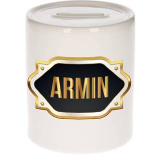 👉 Spaarpot gouden keramiek multikleur Naam Cadeau Armin Met Embleem - Spaarpotten 8720276922005