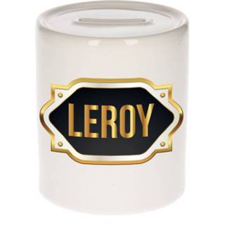 👉 Spaarpot gouden keramiek multikleur Naam Cadeau Leroy Met Embleem - Spaarpotten 8720276924214