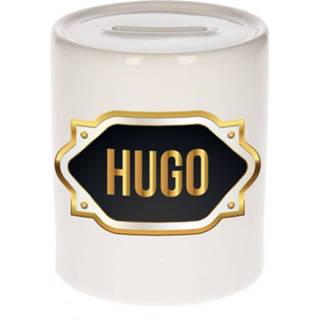 👉 Spaarpot gouden keramiek multikleur Naam Cadeau Hugo Met Embleem - Spaarpotten 8720276923330