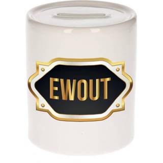 👉 Spaarpot gouden keramiek multikleur Naam Cadeau Ewout Met Embleem - Spaarpotten 8720276922883