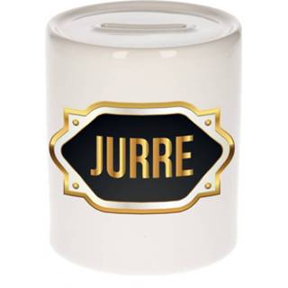 👉 Spaarpot gouden keramiek multikleur Naam Cadeau Jurre Met Embleem - Spaarpotten 8720276924009