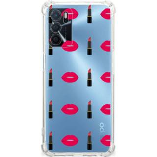 👉 Lippenstift silicone OPPO A16 | A16s Doorzichtige Hoesje Lipstick Kiss 8720632066336