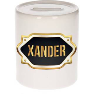 👉 Spaarpot gouden keramiek multikleur Naam Cadeau Xander Met Embleem - Spaarpotten 8720276926638