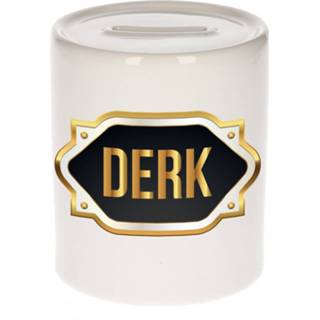 👉 Spaarpot gouden keramiek multikleur Naam Cadeau Derk Met Embleem - Spaarpotten 8720276922555