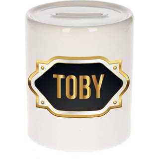 👉 Spaarpot gouden keramiek multikleur Naam Cadeau Toby Met Embleem - Spaarpotten 8720276926232