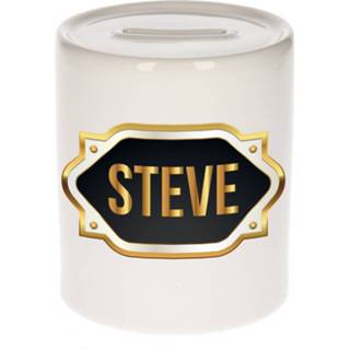 👉 Spaarpot gouden keramiek multikleur Naam Cadeau Steve Met Embleem - Spaarpotten 8720276925990