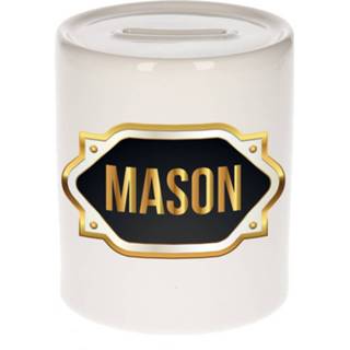 👉 Spaarpot gouden keramiek multikleur Naam Cadeau Mason Met Embleem - Spaarpotten 8720276924511