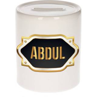 👉 Spaarpot gouden keramiek multikleur Naam Cadeau Abdul Met Embleem - Spaarpotten 8720276921725