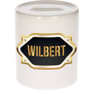 👉 Spaarpot gouden keramiek multikleur Naam Cadeau Wilbert Met Embleem - Spaarpotten 8720276926539