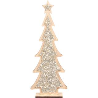 👉 Kerstboom houten zilver Kerstdecoratie Glitter 35,5 Cm Decoratie Kerstbomen - 8720576096413