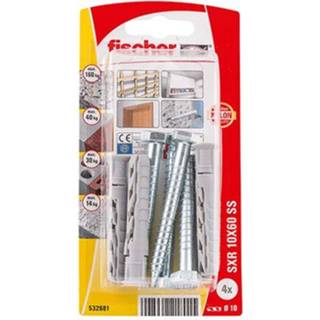 👉 Constructieplug nylon Fischer constructie plug SXR 10X60 HEX + schroef zeskante kop 4st. 4048962218015