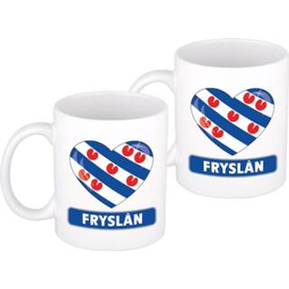 👉 Vlag multi keramiek 4x stuks hartje Friesland mok / beker 300 ml