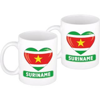 👉 Vlag keramiek multikleur 2x Stuks Hartje Suriname Mok / Beker 300 Ml - Feest Mokken 8720576293386