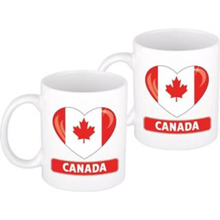 👉 Vlag keramiek multikleur 2x Stuks Hartje Canada Mok / Beker 300 Ml - Feest Mokken 8720576295540