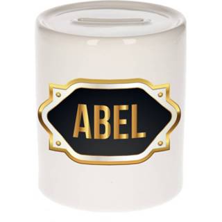 👉 Spaarpot gouden keramiek multikleur Naam Cadeau Abel Met Embleem - Spaarpotten 8720276921749