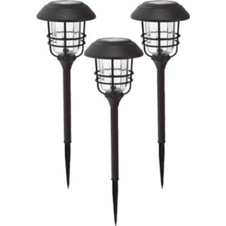 👉 Buitenlamp zwart One Size Set van 3x stuks solar tuinlampen/prikspots op zonne-energie 59 cm - Prikspots tuinverlichting 8720576146507