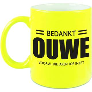 👉 Beker active geel Bedankt ouwe voor de top inzet pensioen mok / neon afscheidscadeau 330 ml